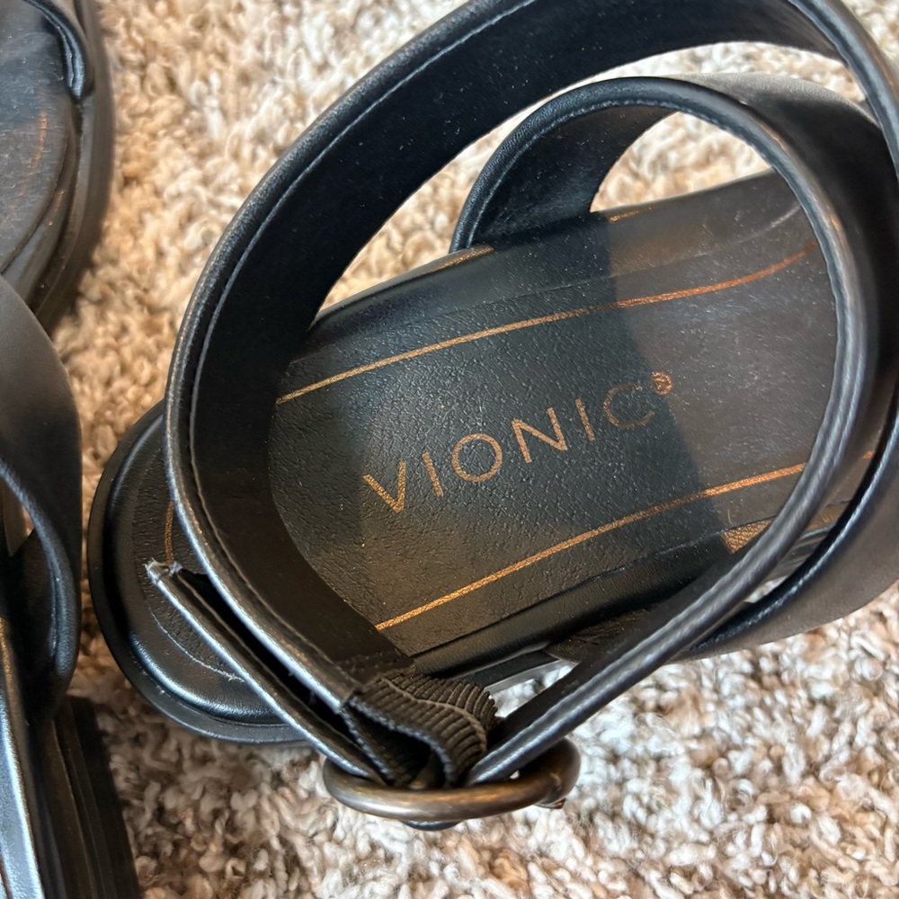 Vionic Black Leather Crisscross Ankle Strap Sandals - Picture 7 of 8